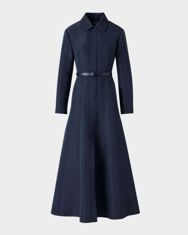 Ottoman Silk Belted A-Line Midi Shirtdress